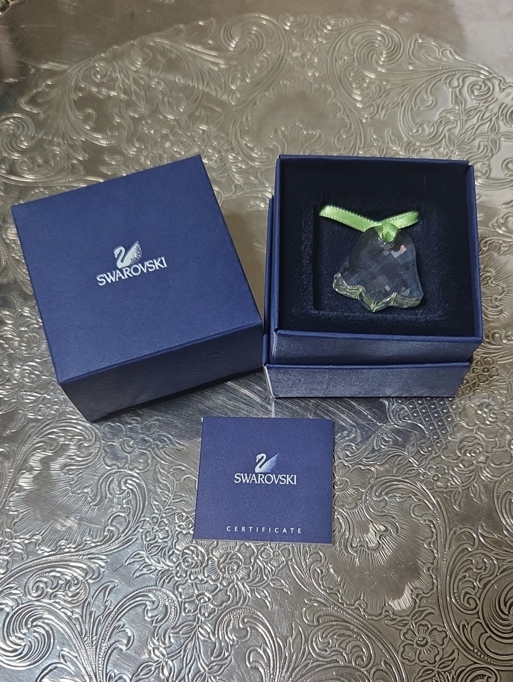 NIB ~ Swarovski Crystal Tree Pendant with Green Ribbon